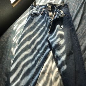 Blue Non-Ripped High Waisted Mom Jeans